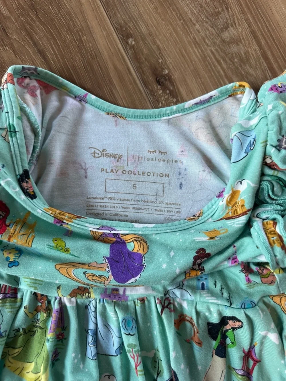 Little Sleepies Mint Green Princess Print Long Sleeve Twirl Dress - Picture 3 of 3